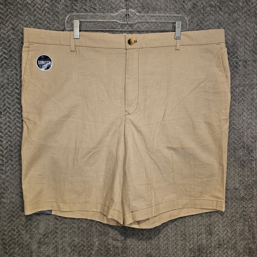 IZOD Newport Oxford Mens Khaki Stretch‎ Flat Front Shorts Size 42x9.5 NEW